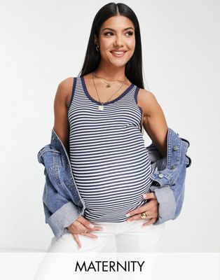 Topshop Maternity stripe lace vest in navy