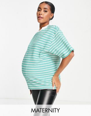 Topshop Maternity stripe textured boyfriend tee in multi
