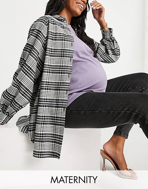 Women Shirts & Blouses/Topshop Maternity sustainable oversized check shirt in mono 