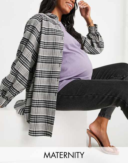 Topshop Maternity sustainable oversized check shirt in mono