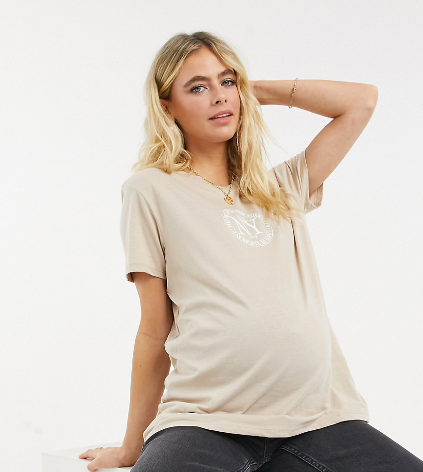 Topshop Maternity - T-shirt 'New York' in taupe-Neutraal
