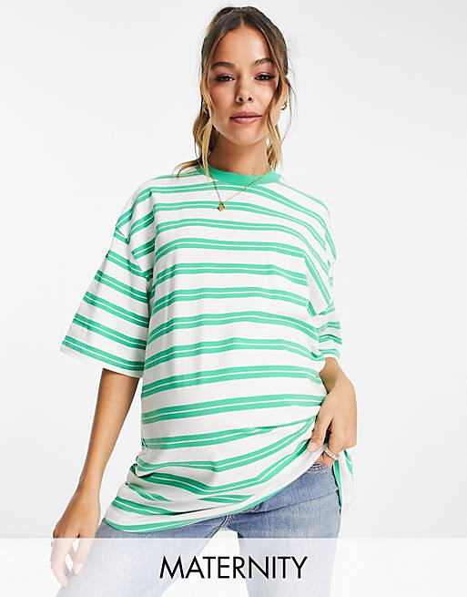 Topshop Maternity - T-shirt oversize verde a righe