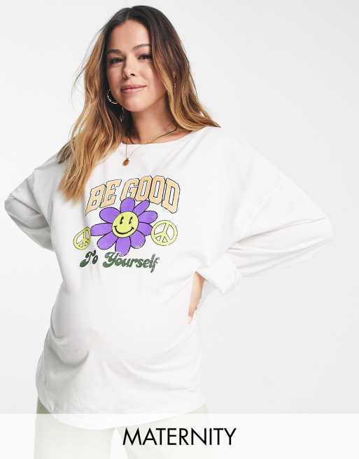 Topshop Maternity - T-shirt style skateur à manches courtes et inscription « Be Good » - Blanc
