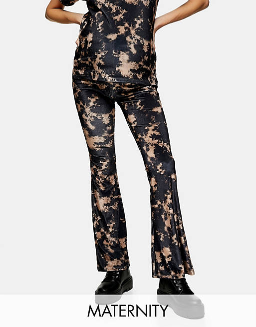 Topshop Maternity tie dye flared trousers in black