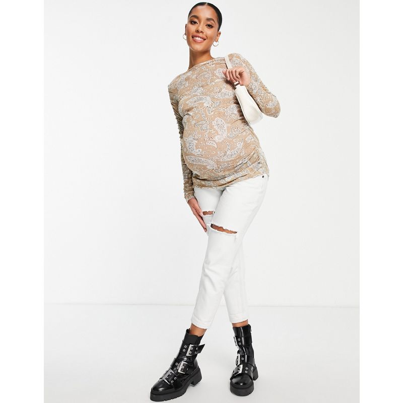 Donna KGs34 Topshop Maternity - Top a maniche lunghe arricciato con stampa cachemire