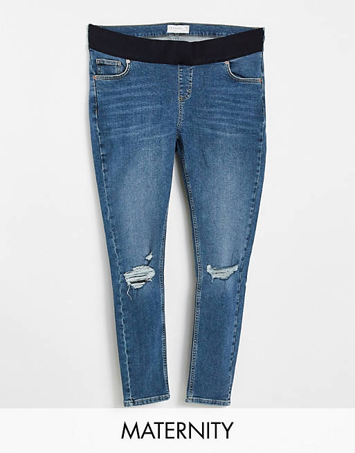 Topshop Maternity under bump green cast ripped Jamie jeans