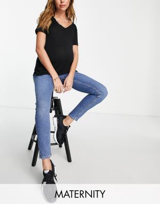 Topshop Maternity under bump Jamie jeans in mid blue - ASOS Price Checker