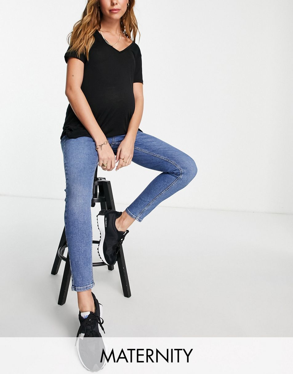 Topshop Maternity overbump comfort stretch Mom jeans in bleach