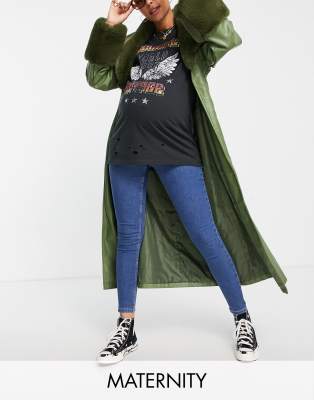 Topshop Maternity under bump mid blue Joni jeans - ASOS Price Checker