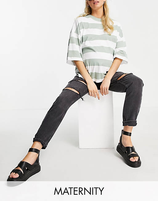  Topshop Maternity under bump ripped mom jeans in black 
