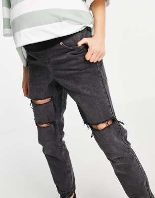 topshop ripped mom jeans black