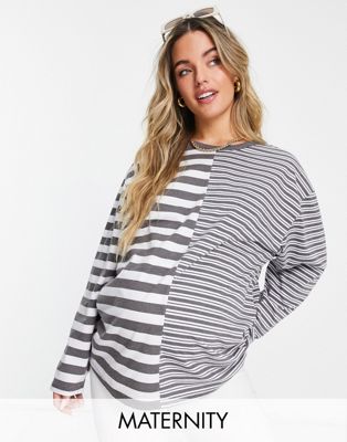 Topshop Maternity washed stripe long sleeve tee in black