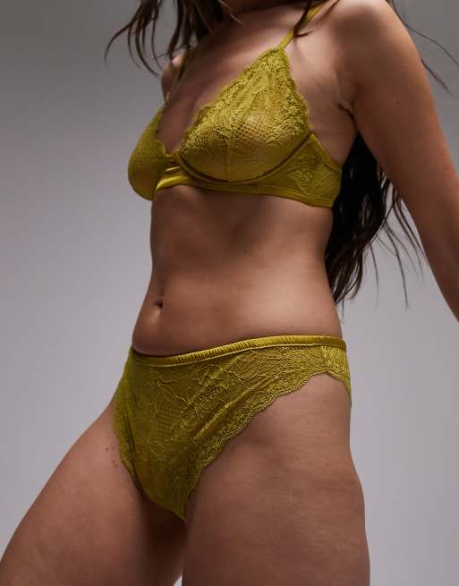 Topshop Matilda lace and satin brazilian briefs in chartreuse, 2 of 4