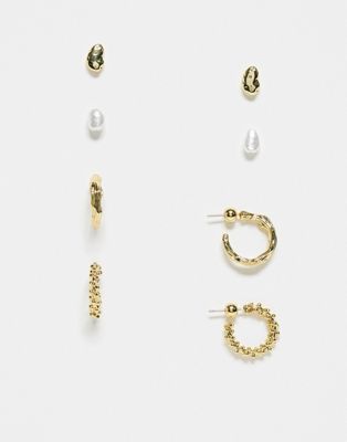 Topshop Matilda pack of 4 stud and hoop earrings in gold tone - ASOS Price Checker