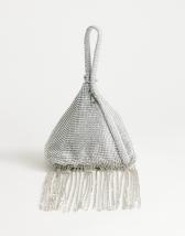 Topshop Matty diamante triangle bag with tassels in silver