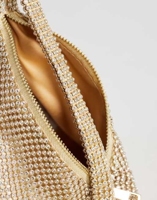 Topshop Matty petit sac triangle à strass avec pompons doré, 4 de 4