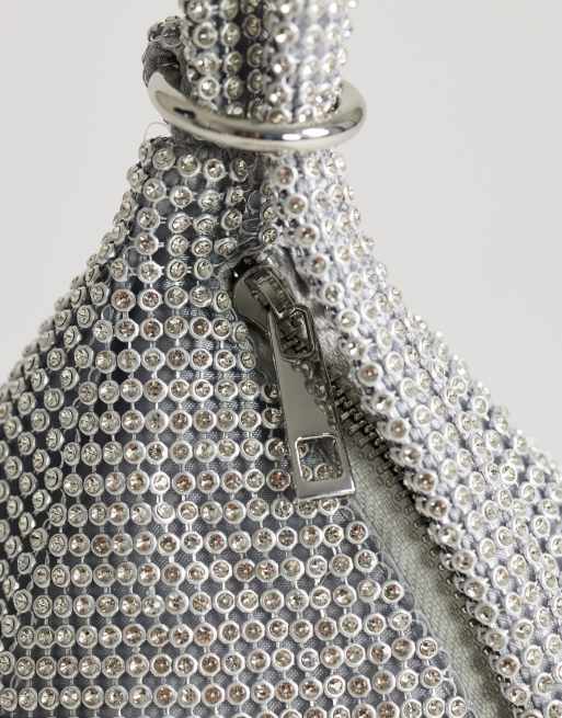 Topshop Matty small diamante triangle grab bag with tassels in silver, 2 of 4