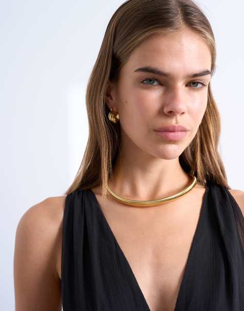 Topshop Matty waterproof stainless steel necklace in gold tone - view 1