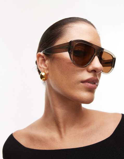 Topshop - Mauritus - Occhiali da sole premium squadrati in acetato marrone - view 1