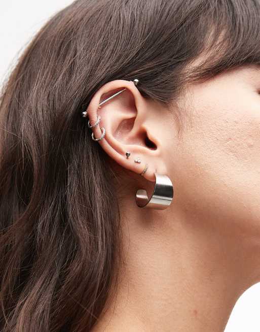 Topshop - Max - Orecchini a cerchio piatti color argento in acciaio inossidabile resistente all'acqua, 3 di 3