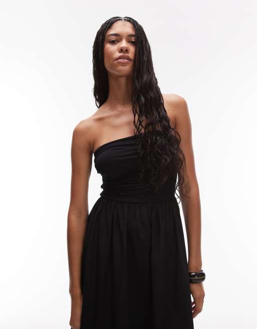 Topshop - Maxi bandeau-jurk van popeline in zwart, 3 van 4