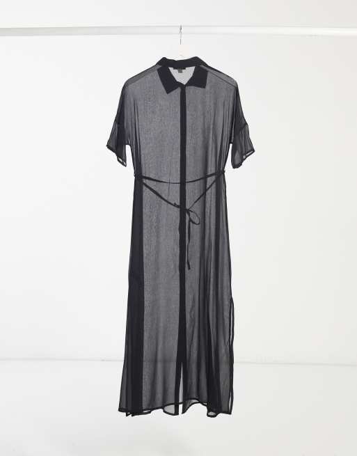 Topshop maxi beach shirt in black, 2 of 4