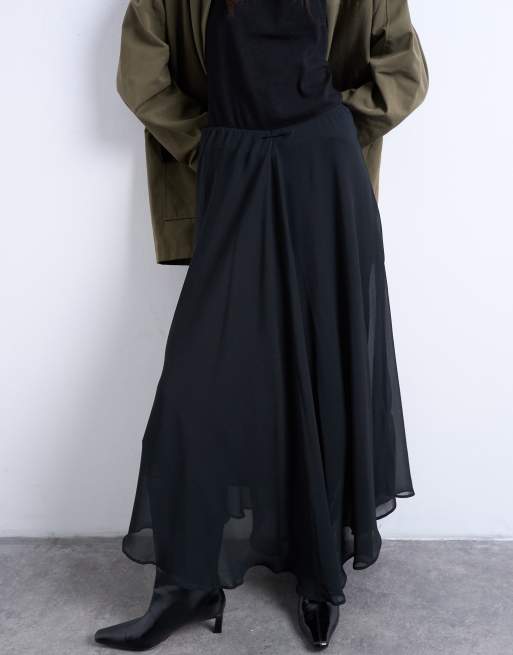 Topshop - Maxi cirkelrok van chiffon met naaddetail in zwart, 5 van 5