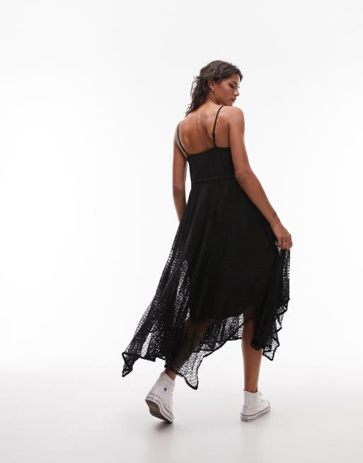 topshop black crochet dress Topshop knitted crochet sleeveless midi dress in black