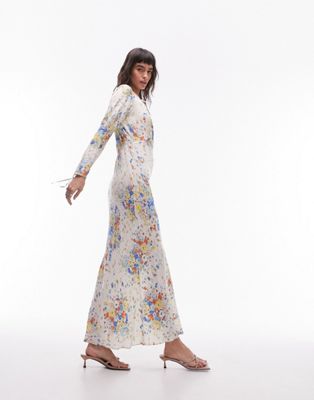 maxi dress in vintage floral print-Multi