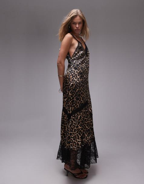 Topshop maxi dress with lace insert in animal print - view 1