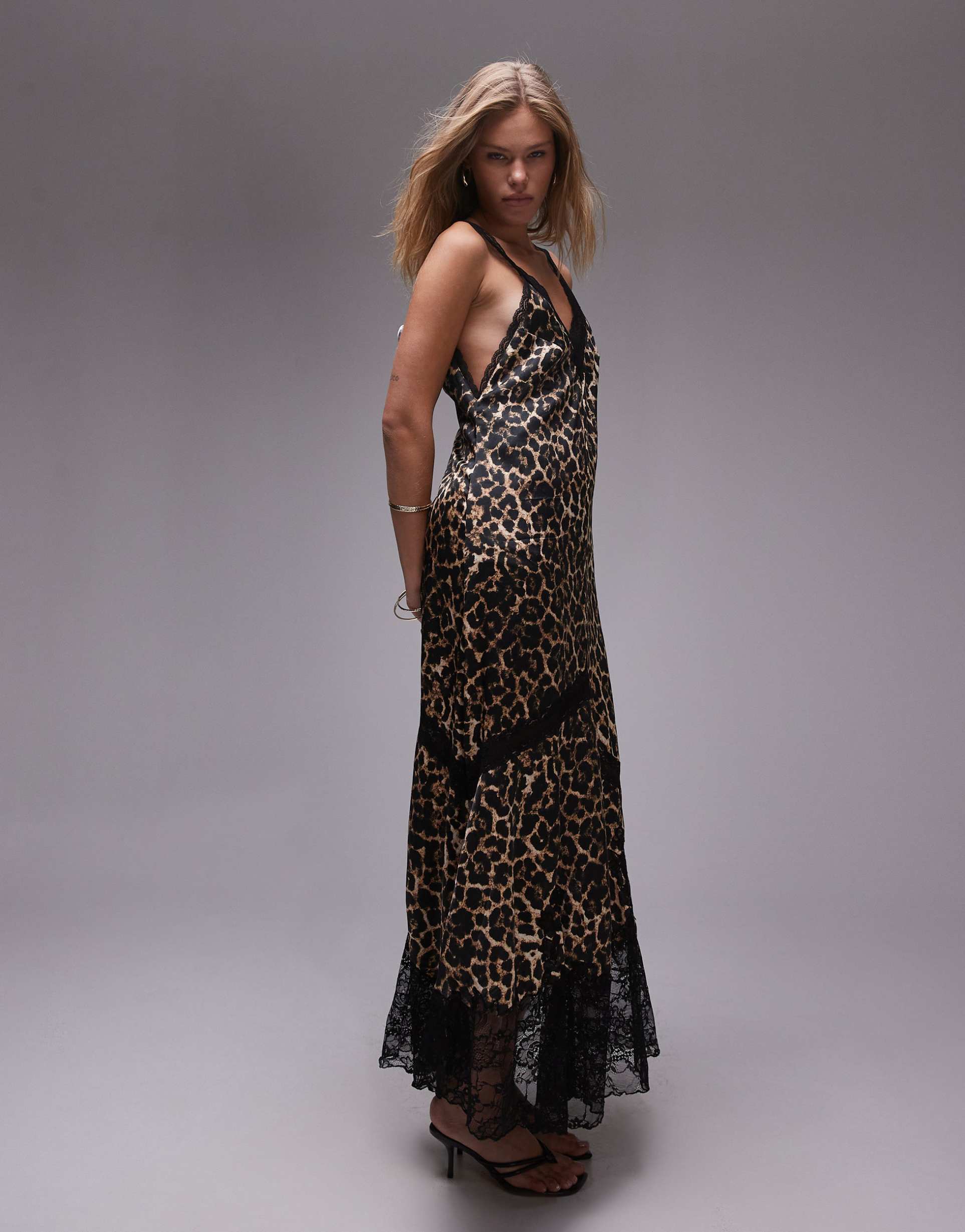 topshop maxi dress with lace insert in animal print