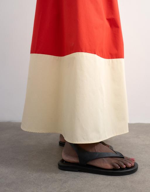 Topshop maxi full circle colour block skirt in orange, 3 of 5