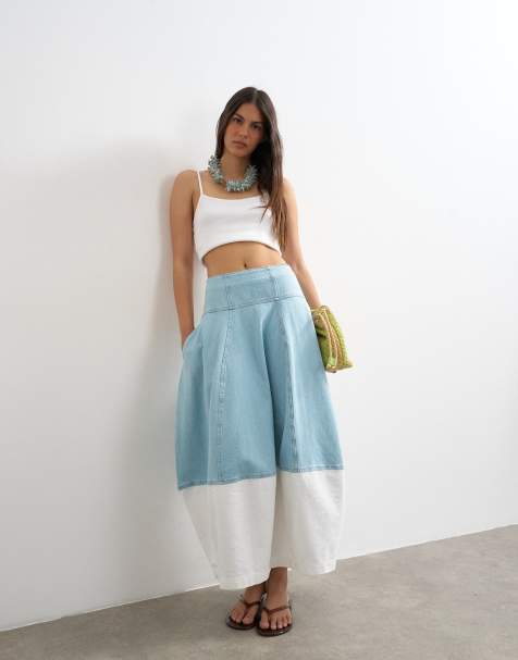 Topshop – Maxi-Jeansrock in Bleach und Ecru mit Ziernaht und abgerundetem Design - view 1