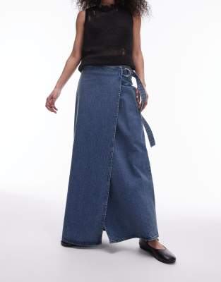 Topshop - Maxi-Jeansrock in Mittelblau mit D-Ring