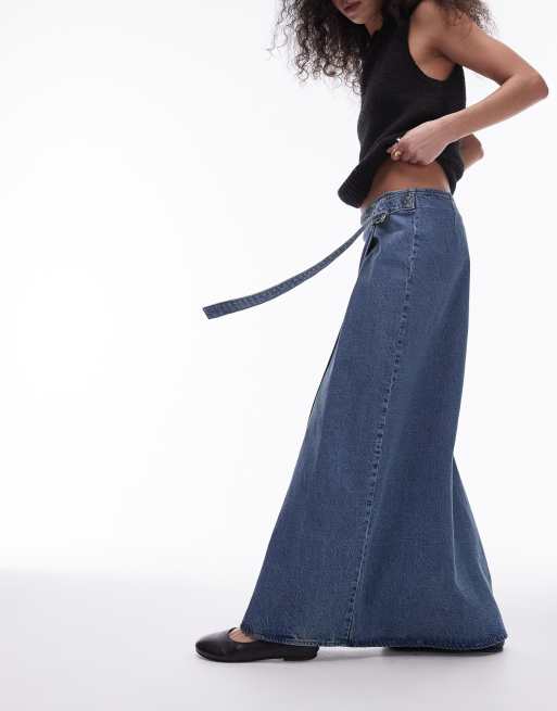 Topshop – Maxi-Jeansrock in Mittelblau mit D-Ring