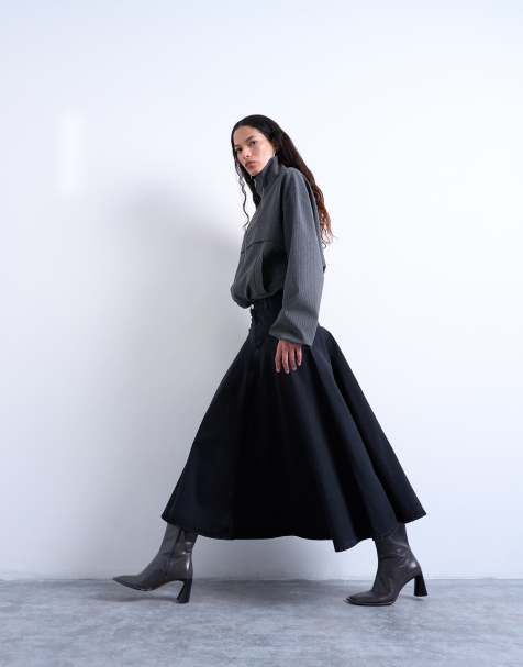 Topshop – Maxi-Jeansrock in verwaschenem Schwarz mit Passe vorne - view 1