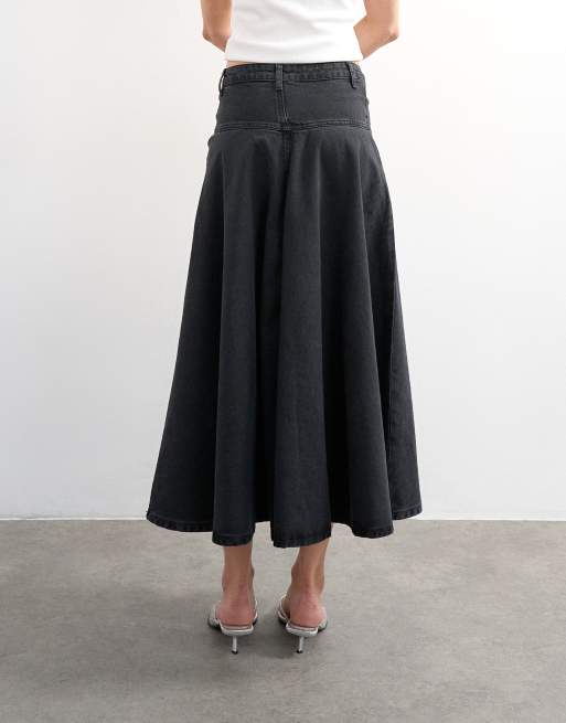 Topshop – Maxi-Jeansrock in verwaschenem Schwarz mit Passe vorne, 4 von 5