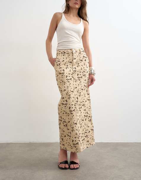 Topshop – Maxi-Jeansrock mit Rehmuster und schmalem, geradem Schnitt - view 1