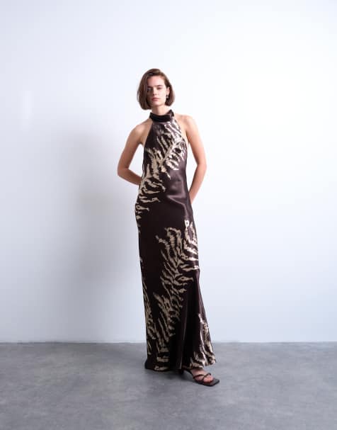 Topshop - Maxi-jurk met gestrikte hals en halternek in zebraprint - view 1