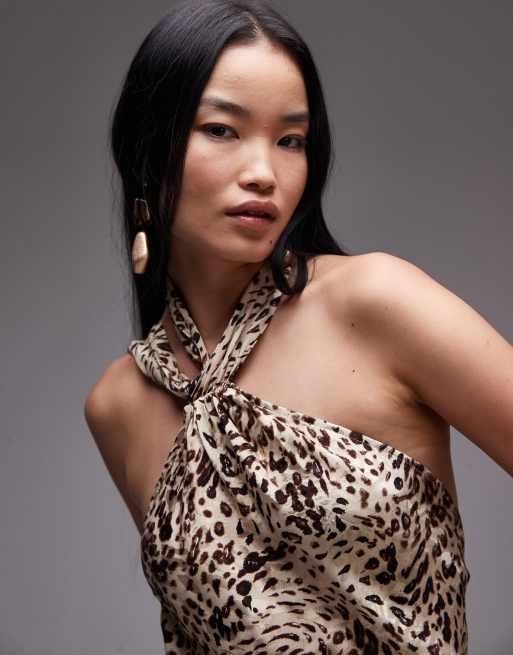 Topshop - Maxi-jurk met halternek en abstracte dierenprint, 4 van 4
