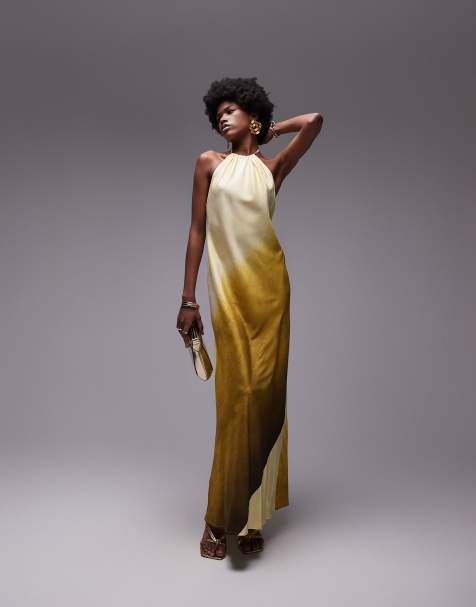 Topshop - Maxi jurk met halternek in groen ombre - view 1