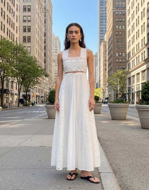 Topshop - Maxi jurk met opengewerkte broderie en A-lijn in wit, 10 van 11