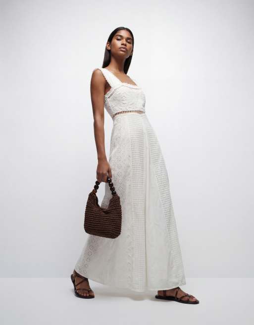 Topshop - Maxi jurk met opengewerkte broderie en A-lijn in wit, 8 van 11