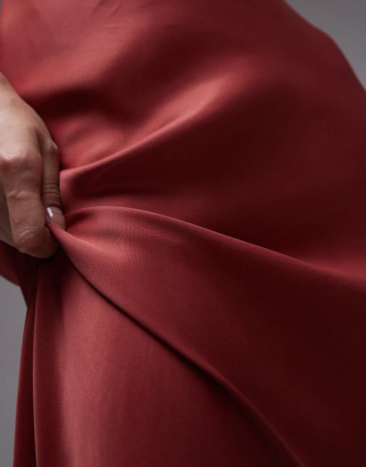 Topshop - Maxi jurk van satijn met diep decolleté in roestbruin, 3 van 4