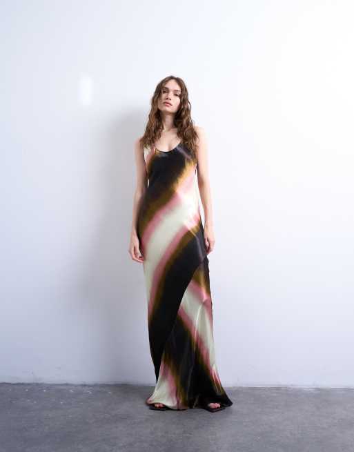 Topshop - Maxi jurk van satijn met racer hals met strepen en kleurverloop, 4 van 4