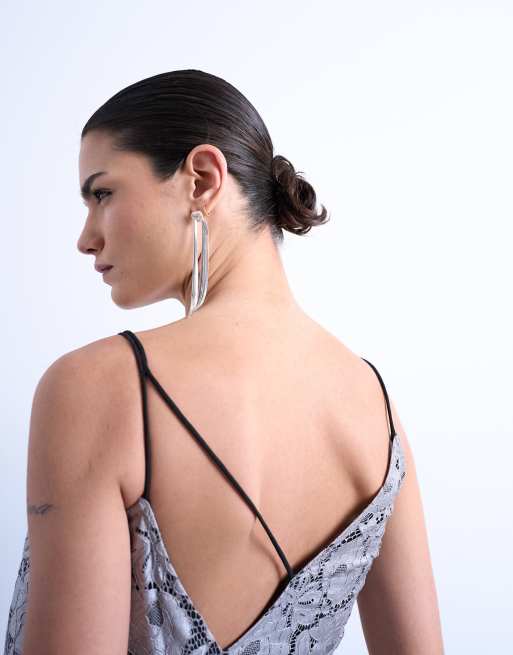 Topshop - Maxi jurk van zware foliekant in zilver, 2 van 4