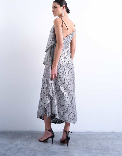 Topshop - Maxi jurk van zware foliekant in zilver, 4 van 4