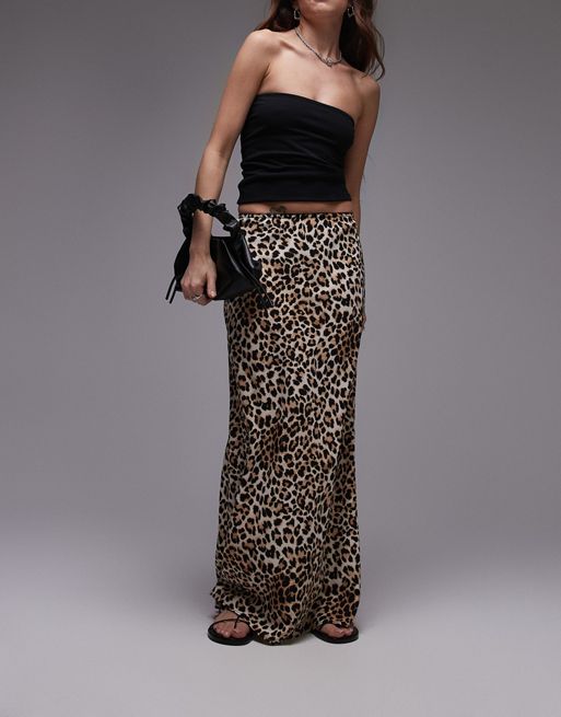 Topshop maxi knicker trim bias skirt in leopard print