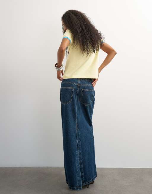 Topshop maxi kolomrok met lage taille in dirty blue, 4 van 5
