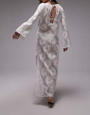 Topshop Maxi Lace Beach Dress In White-neutral
